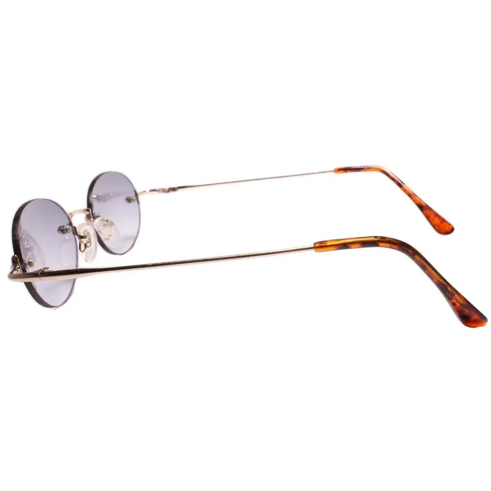 Genuine Vintage 80s Style Hip Hop Dapper Round Sunglasses Rimless Gold Frame